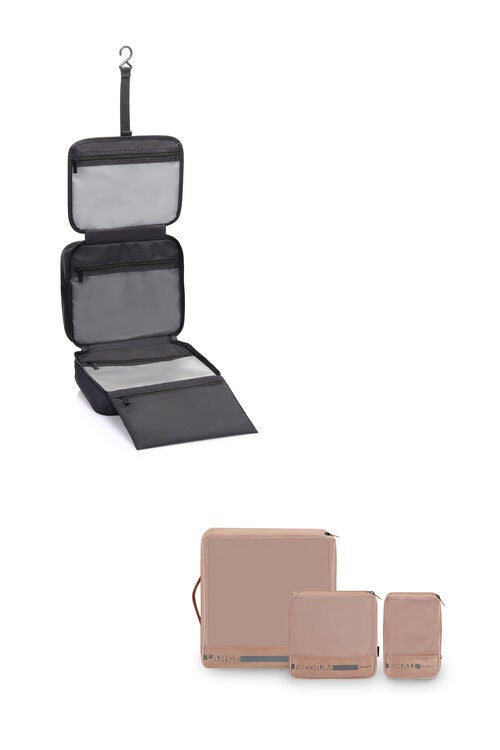 PACK-SIZED SET OF 3 PACKING CUBES + HANGING TOILETRY KIT